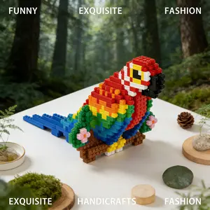 1548pcs Colorful Parrot Series Building Blocks Toy, Creative DIY Craft Kit, Desktop Home Decor, Stress Relief Model, Birthday Gift