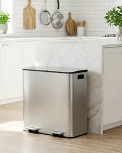 Arlopu 2 x 10.6 Gallon Dual Trash Can with Odor-Control Box, Large Stainless Steel Compartment Garbage can, Step-on Recycle Bin, Soft-Close Lid & Removable Inner Buckets, for Kitchen, Office