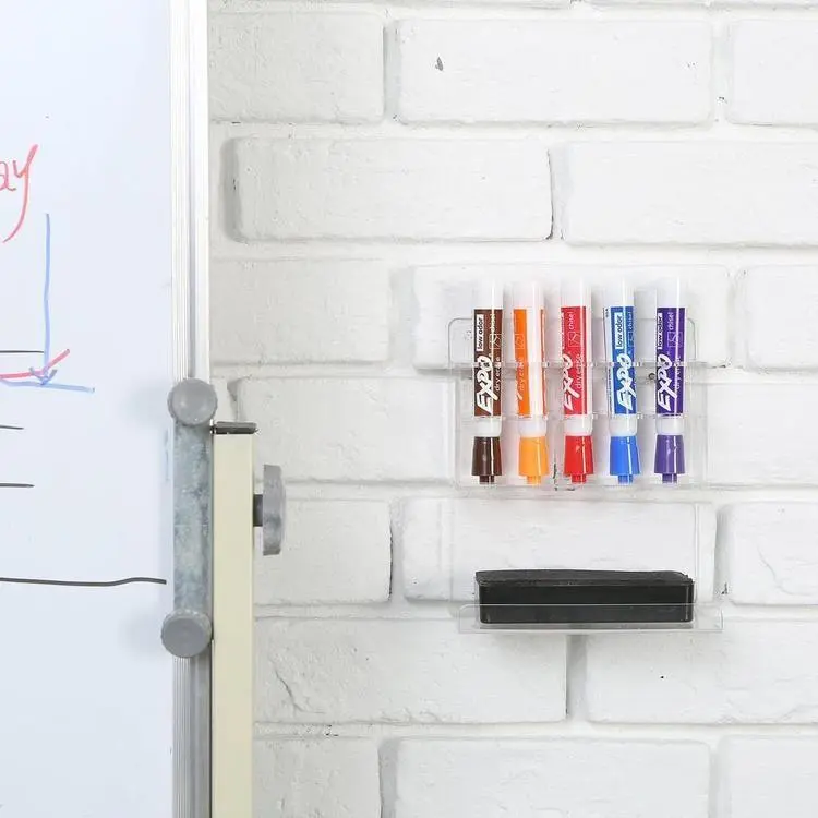 Deluxe Clear Acrylic Wall Mounted Dry Erase Marker & Eraser Rack