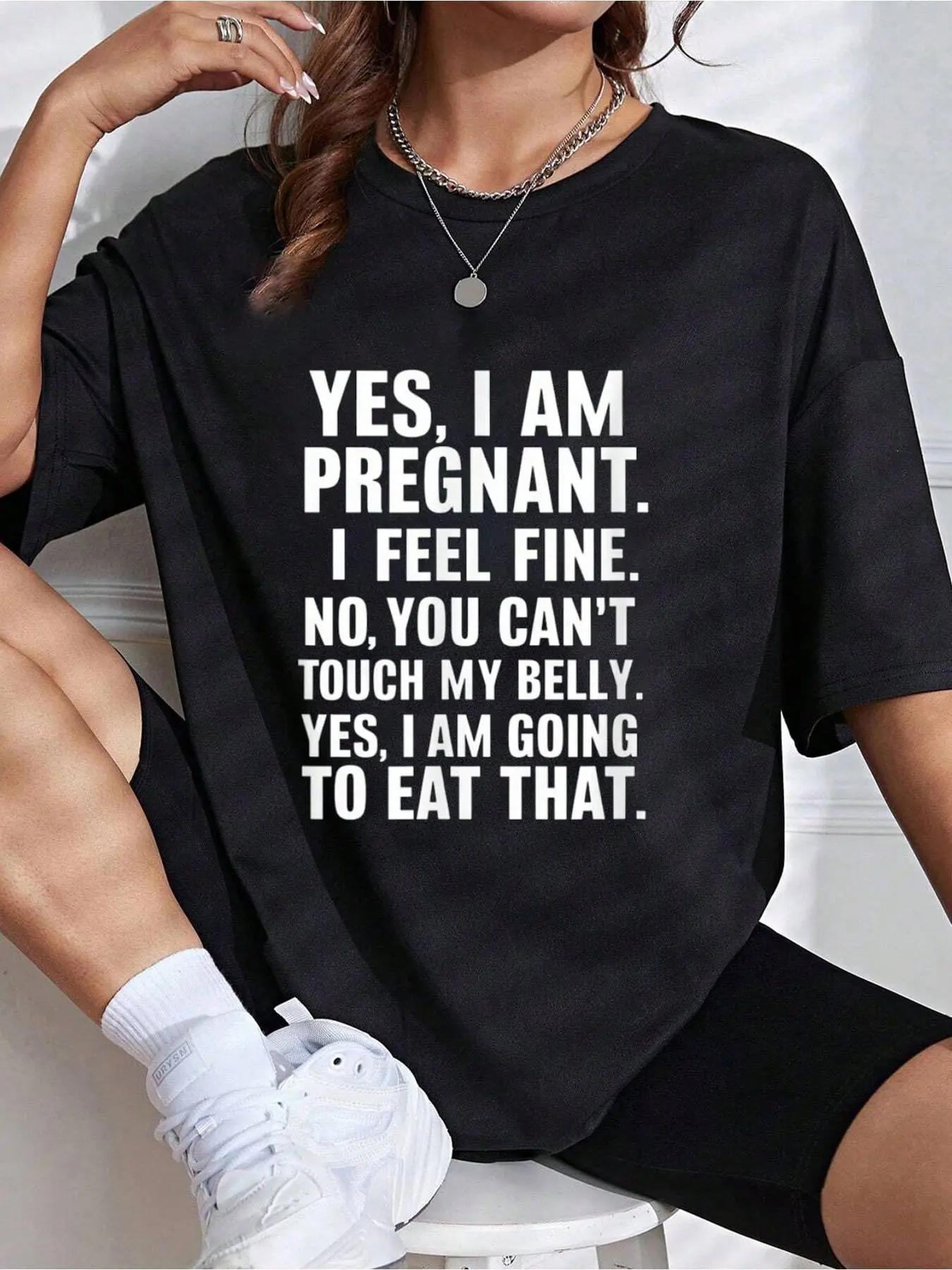 Women's Short-Sleeve Cotton Round Neck Casual T-Shirt - Loose-Fit Funny Top for Pregnant Women and New Moms, Shortsleeve, Style, Tshirt, Jackets, Do Not Bleach, Super Soft, Pairs With Jeans, Shorts, Or Jackets, All Seasons, Party, Tumble Dry, Clothes
