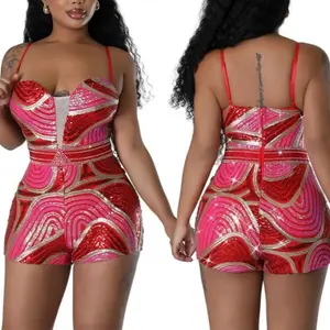 Sexy slight stretch sling sequins slim zip-up playsuit Overalls Womenswear