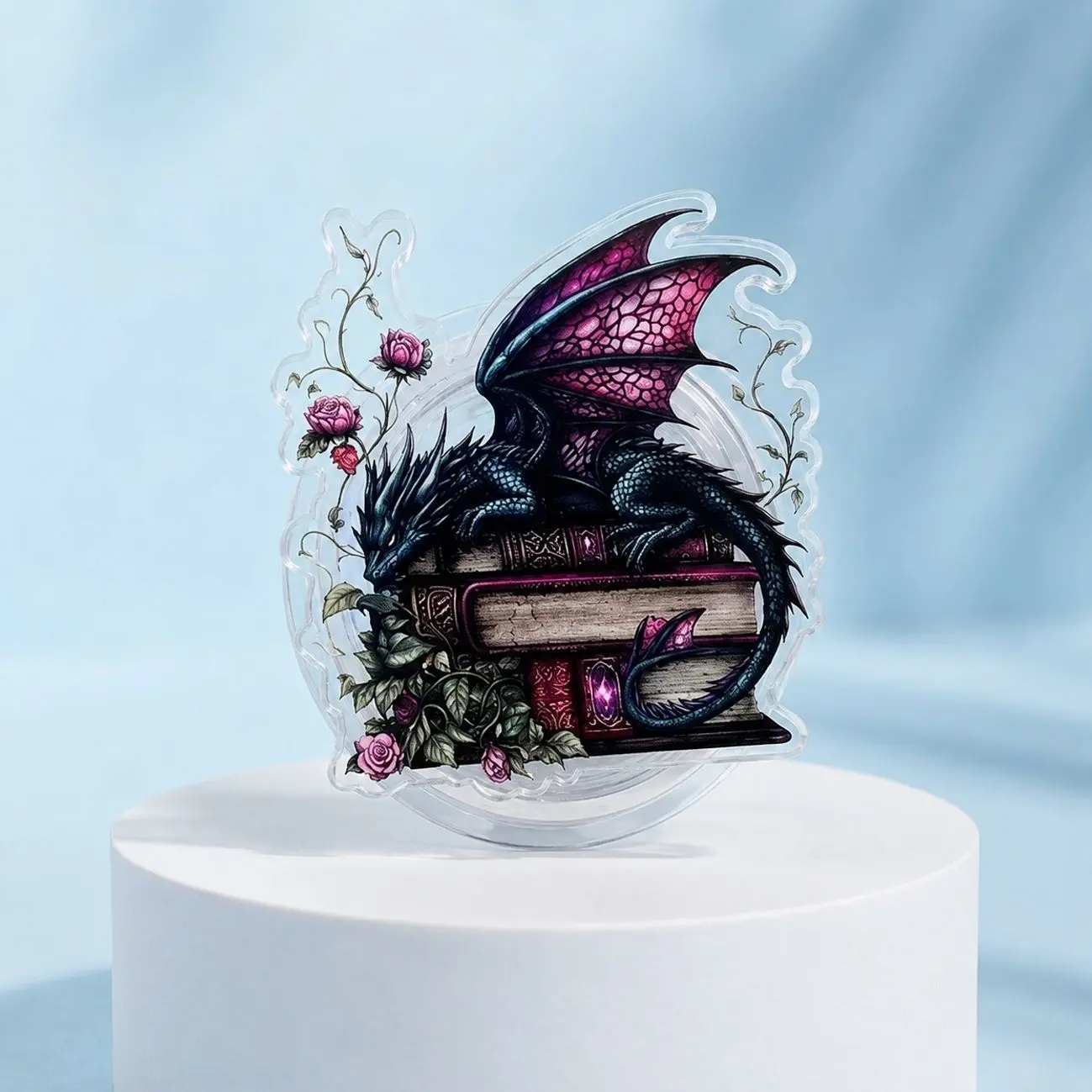 Fantasy Dragon on Books Phone Grip, Dark Aesthetic Magnetic Pop Holder, Trendy Phone Accessory for Teens & Book Lovers