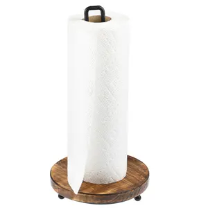 Modern Farmhouse Paper Towel Holder for Kitchen - Wooden Vintage Countertop Paper Towel Holder for Kitchen Decor - Brown or Black
