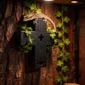 Black Cross Mystery Reptile Hideout | 3D Printed Dark Aesthetic Cave for Geckos & Small Snakes | Unique Terrarium Decor Enclosure
