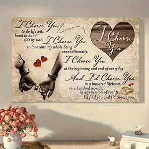 1-Piece "I Choose You" Romantic Framed Canvas Art — Featuring a Hand-Holding Couple Silhouette with a Heartfelt Message; Perfect for Living Room, Bedroom, or Home Decor — A Meaningful and Perfect Gift for Him or Her, Celebrating Love and Togetherness.