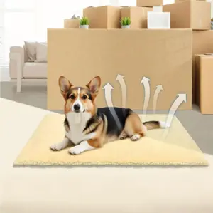 Warm Beige Sherpa Self-Heating Pet Mat No-Plug Thermal Bed for Cats & Dogs Cozy Silent Non-Slip Machine-Washable Cover Removable Zipper Anti-Slip Base