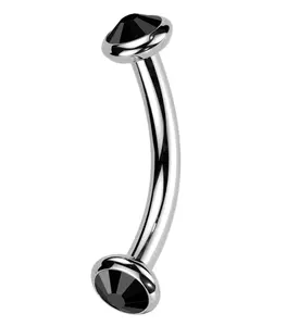 Double Bezel Black CZ Internally Threaded Titanium Curved Barbell