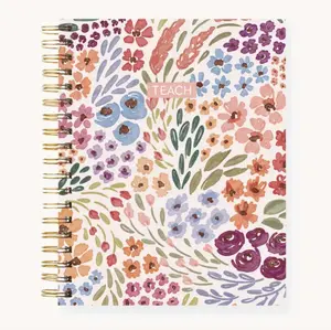 Teacher Planner | Undated 12 Months | Floral School Supplies | Gold Hardware | Stickers | Built-in Pocket | Monthly & Weekly Spreads