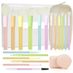 Makeup Brush Set 18pcs Colorful with Make Up Bag & Sponge Applicators for Liquid Foundation - Professional Cosmetics Tools Blush Blending Blender Brushes Gift Pack Multi-Colored US