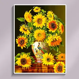 1Pc 5D DIY Diamond Painting Sunflower Cross Stitch Kit Full Square/Round Rose Sunflower Embroidery Mosaic Art Home Decor Rhinestone Beads Drilling Square Drill Plastic Tray