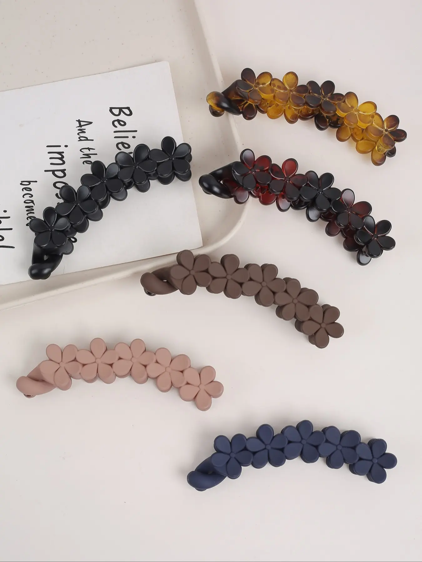 6pcs Hair Clip Set, Fashion Hair Accessories, Matte Plain Leopard Print Flower Banana Hair Clips, Elegant Style for High and Low Ponytails, Daily and Casual Use, Super Cute Clips