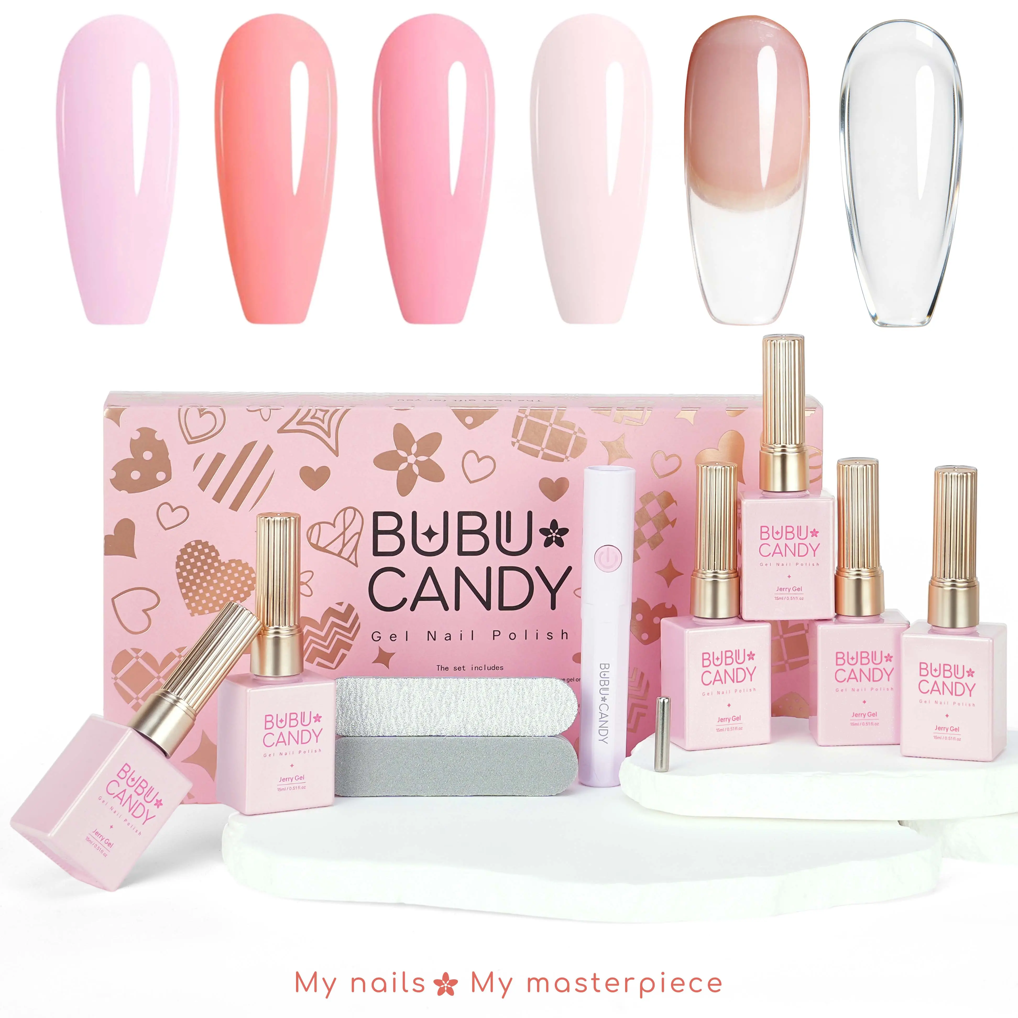 BUBU CANDY M's Pick: Peach Blossom Pink Jelly Gel Polish Set, 6PCS 15ML Translucent Pink UV Gel Kit with Base & Top Coat, Soak Off Gel for Home DIY Nail Art tiktokshopbacktoschool
