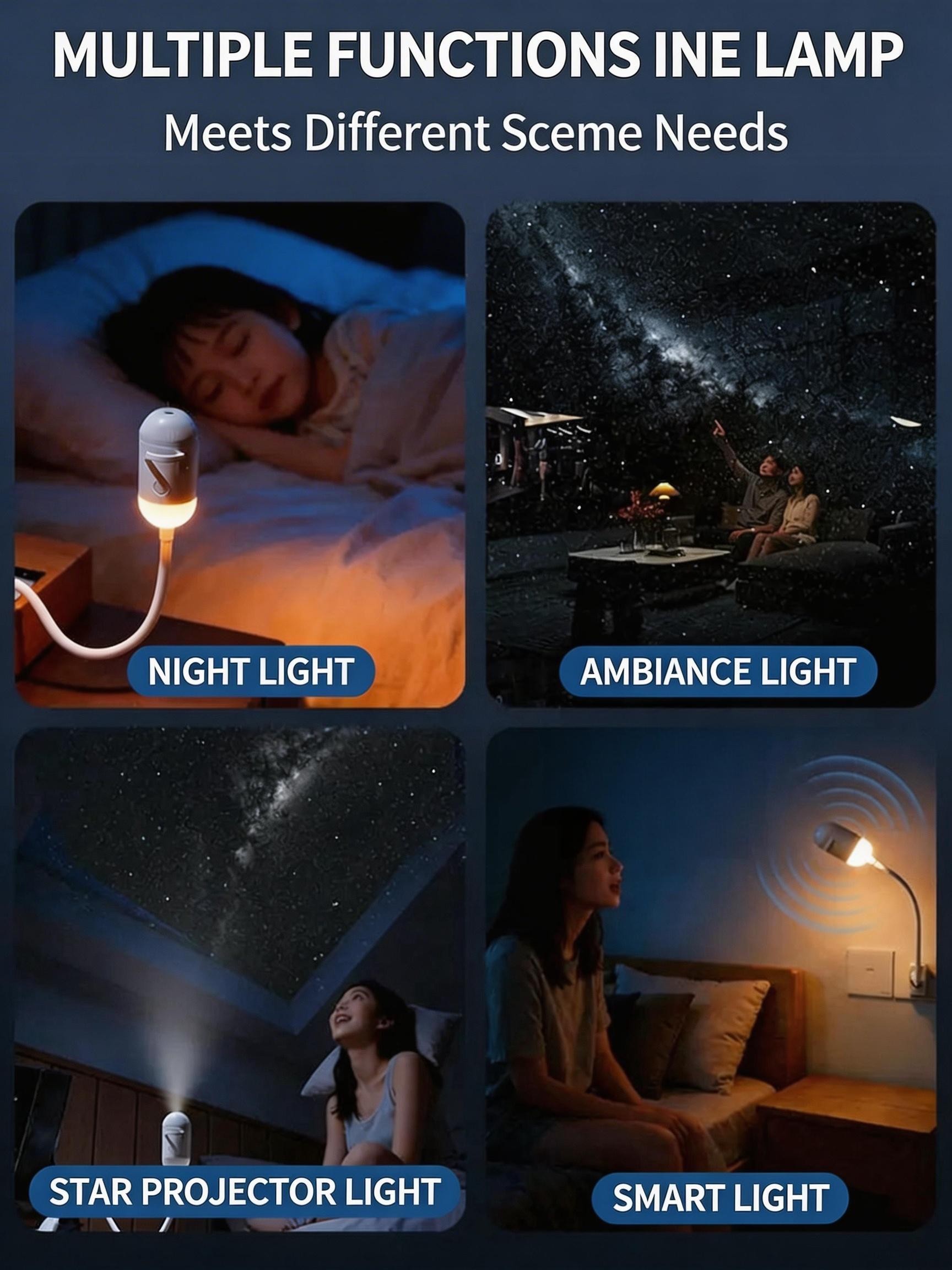 Multifunctional Portable Galaxy Projection Night Light — Features Interchangeable Projection Films, Adjustable Brightness, and 360° Rotation. USB-Powered; Ideal for Car Interiors and Bedroom Ceiling Ambient Lighting.