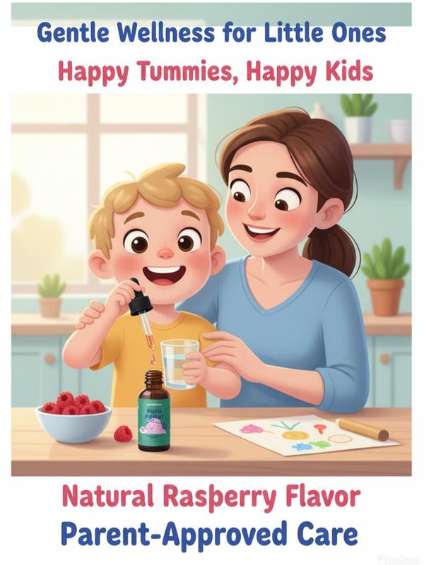 JoySpring ParaPatrol Kids’ Herbal Blend – Alcohol-Free Liquid Supplement with Black Walnut and Wormwood Extract | Supports Digestive Health | Natural Raspberry Flavor – 30 Servings