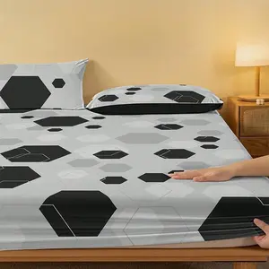 3pcs Geometric Hexagonal Bed Cover Set, Modern Bedding Set, Minimalist Pattern Printing, Skin-Friendly and Breathable, Easy to Clean