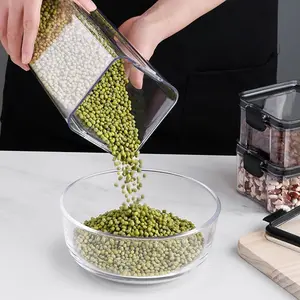 Square Airtight Food Storage Containers for Kitchen Pantry - Clear Canisters 3-Pack/4-Pack, Organizers for Snacks, Dried Fruits, Grains, Spices & Tea, Stackable Sealed Storage Jars for Home Use