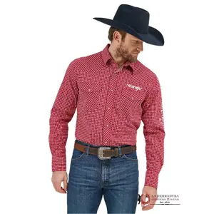 Wrangler Men's Classic Fit Red Long-Sleeve Logo Shirt, Style 112359468