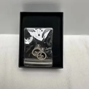 Pre-owned Chanel Silver Setting Carousel Strass Crystal Logo Earrings GIA1002