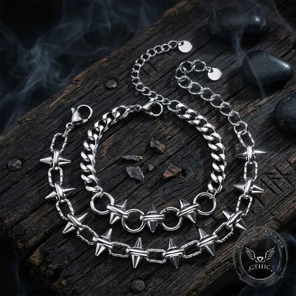 GTHIC Trendy Spliced Spikes & Studs Stainless Steel Bracelet Bold Punk Wrist Accessory for Gothic Parties Music Festivals and Casual Street Outfits