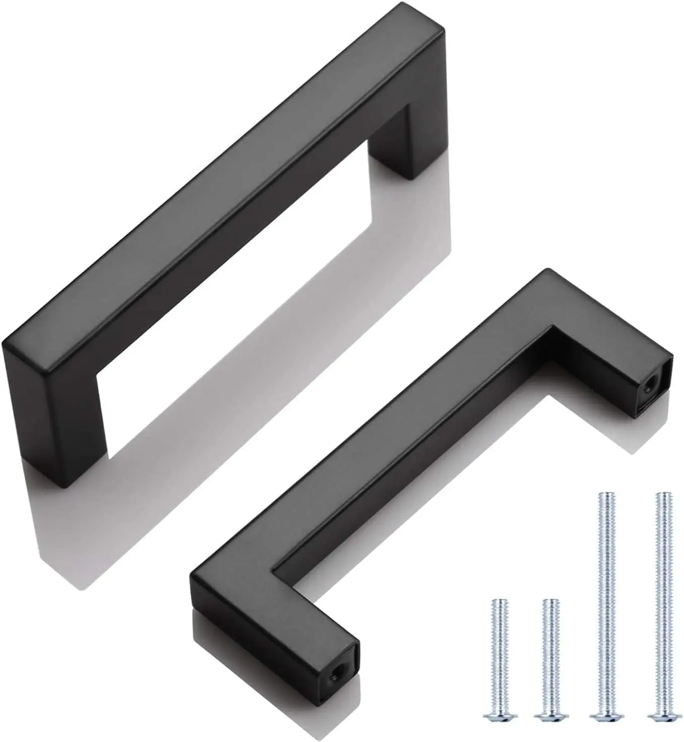 6 Pack Black Cabinet Pulls, 3-3/4 inch Hole Center Black Square Stainless Dresser Drawer Pulls 4-1/5" Length