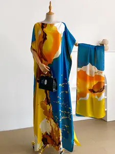 1 Piece Fashion Printed Robe Pullover Shawl moomoo Dress Long Wrap Silk Scarf Headband Ladies Seaside Beach Sunshade Sunscreen Satin Silk Scarf