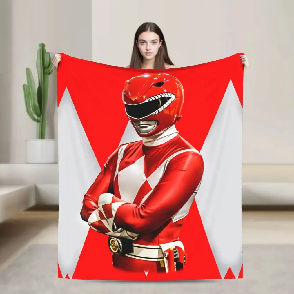 Mighty Morphin Power Rangers Classic Cartoon Print Velvet Fabric Blanket - Soft, Lightweight, Skin-friendly Flannel Throw for Home & Travel, Indoor/Outdoor Sofa Bed Bedding Cover