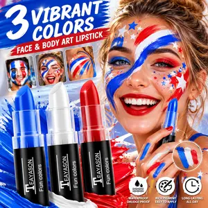 3 Colors Blue White Red Face & Body Art Paint Stick, Cosmetic Blue White Red Flag Color Face Paint for Independence Day, Easy to Blend Paint Stick For Football, Baseball, Halloween Accessories Vampire/Joker/Clown Makeup