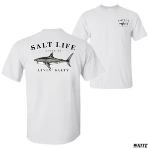 Salt Life Livin' Salty Shark T-Shirt, Offshore Fishing Graphic Tee, Soft Cotton Blend Shirt, Ocean Lifestyle Apparel for Men & Women, Angler Fisherman Gift