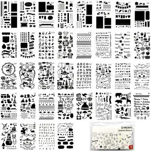 36 PCS Plastic Journal Stencils for Bullet Junk Journal Notebook Diary Drawing Scrapbook Journal Stencil Templates 4x7 Inch