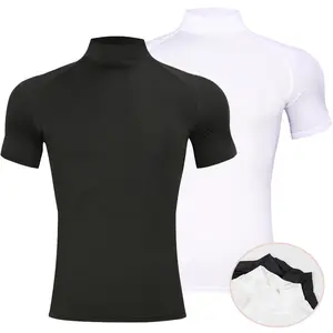 Mens Bodybuilding Sports Tight T-shirt Summer Compression Turtleneck Short Sleeve Gym Fitness Quick Dry Running Male Workout Top
