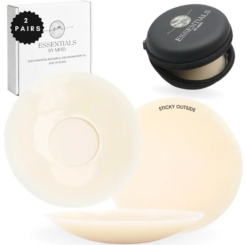 Café Au Lait -Seamless No Show Covers (2 Pairs, 1 Pouch) – No Glue Center, Invisible Sticky Bra Alternative, Smooth Coverage Under Clothes, Water Resistant, 60+ Wears, Women Nipple Covers