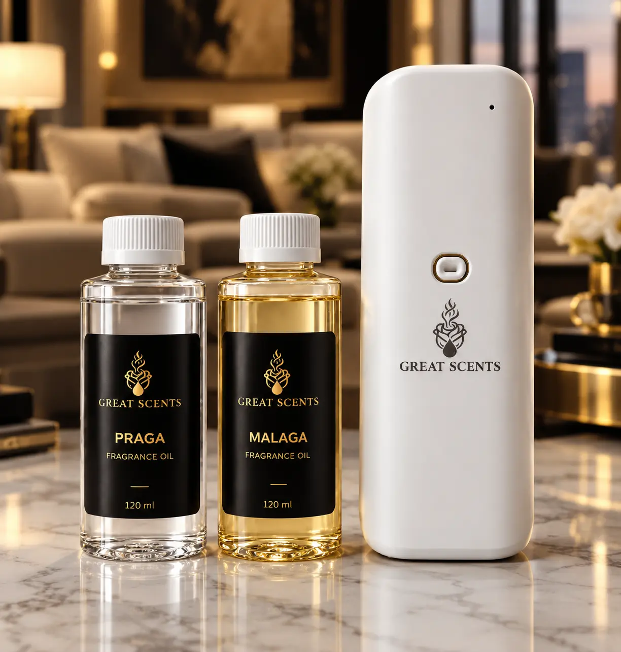 GS60 Smart Compact Single-Unit Wall Plug-In Aromatherapy Diffuser Kit, 2x120ml Scented Oils, Automatic Power Off, Fast Refresh, Casual Modern Design for Home Fragrance Use
