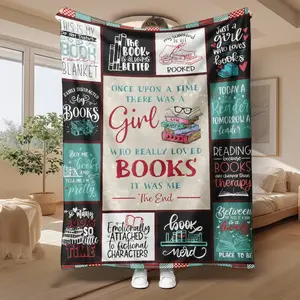 Book Lover Print Flannel Blanket, Gift Blanket for All Seasons, Warm Soft Nap Blanket, Sofa Bed Office Camping Travel Home Decor