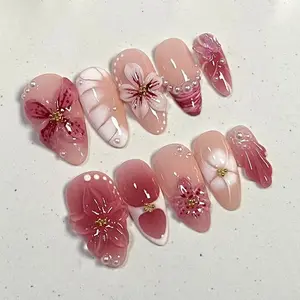 Sweet Floral Pearl Makeup Palette, Elegant European-Inspired Design, Detachable Nail Art Set, Flower Nails, Perfect Gift for Her, 30 Pieces Included