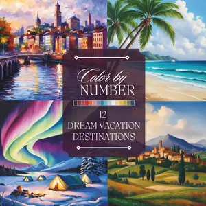 Color by Number Adult Coloring Book: Beautiful Vacation Destinations, Beaches, Mountains, Landscapes, and More for Relaxation and Stress Relief (Color by Number Coloring Books for Adults)