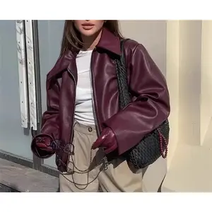 Motorcycle Style Leather Jacket, 2025 European and American Autumn Leather Jacket, Loose Fit Coat, Leather Scooter Jacket