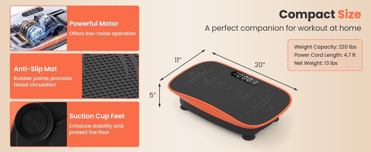 Vibration Plate Exercise Machine 10 Speed Intensities Compact Design Fitness Home Gym Equipment with Remote Control LED Display Quiet Operation