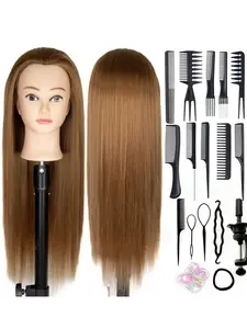 Professional Unisex Adult Mannequin Head Wig, 24 Inch Synthetic Hair, DIY Hairdressing Accessories, Table Clamp for Styling and Braiding