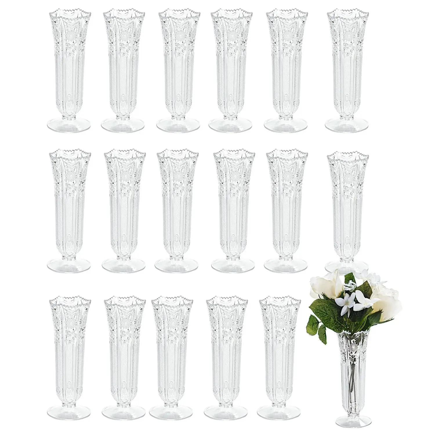 Decorative 6 in Bulk Plastic Bud Vases - 36 Pc, for Table Centerpiece, Wedding Home Decor, Bud Shape