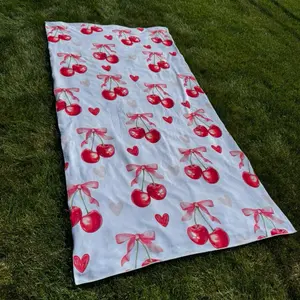 Cute Beach Towel with Cherries and Bows - 5.11 ft x 3 ft Compact Design for Comfortable Sand or Poolside Use Ideal for Beach Enthusiasts