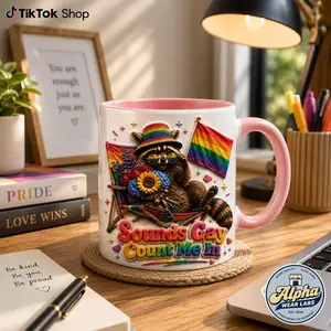 3D EFFECT Sounds Gay Count Me In Mug, LGBTQ Pride Raccoon Coffee Mug, Funny Gay Pride Gift, Rainbow Lover Cup, Cute Pride Ceramic Mug