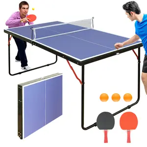 4.5ft Table Tennis Game Set, QuickPlay Assembly Table Tennis Table Foldable & Portable Ping Pong Table Set with Net and 2 Ping Pong Paddles for Indoor Outdoor Game