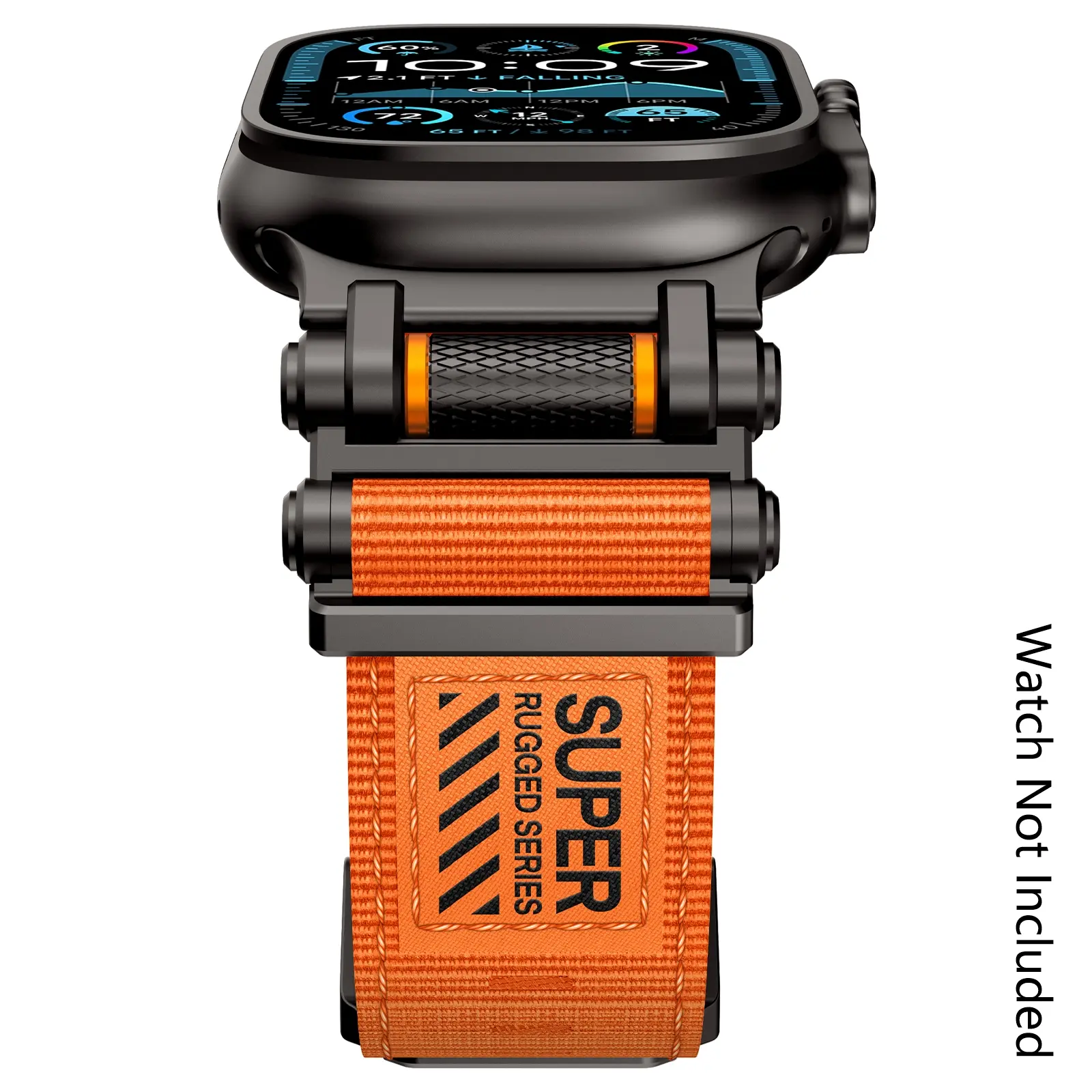 Metal Nylon/Sport Band Smartwatch Strap for Apple Watch Ultra 2/Ultra – Military-Grade Durable & Sweatproof with Stainless Steel Connector – Fits Series 10-3/SE (42mm/44mm/45mm/46mm/49mm) - Black&Orange (Watch Not Included)