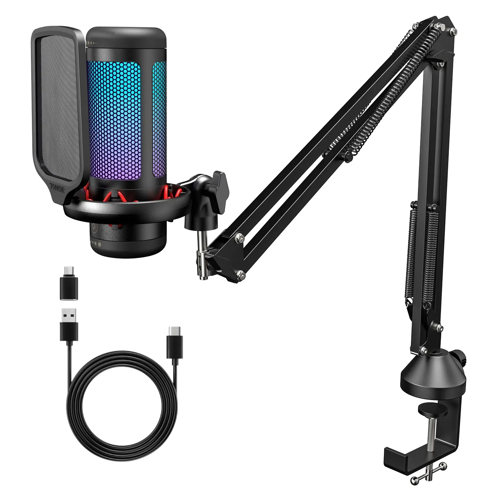 RGB Mic with Boom Arm + Type C Adapter