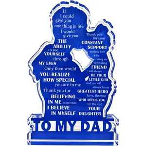 Dad Gifts for Fathers Day from Daughter, Sentimental Birthday Christmas Gifts for Father from Daughter, Blue Bonus Step Dad Daddy Papa Acrylic Keepsake Plaque for Home Office Desk Decor