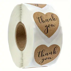 Heart Shaped Thank You Sticker, 500pcs/roll Kraft Paper Seal Sticker, Party Gift Wrapping Supplies for Bags, Boxes & Envelopes, Envelope Stickers