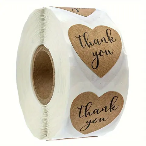 Heart Shaped Thank You Sticker, 500pcs/roll Kraft Paper Seal Sticker, Party Gift Wrapping Supplies for Bags, Boxes & Envelopes, Envelope Stickers, Sticker Packs, Stickers Included