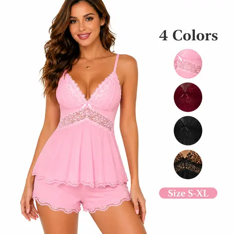 Tivira Women's Elegant Camisole Set with Floral Lace Cups & Adjustable Spaghetti Straps Soft Modal Fabric Pajama Set for Holiday & Daily Wear Casual Drawstring Pajamas Set