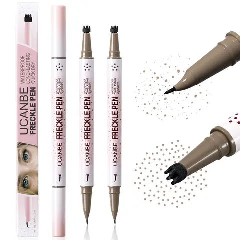 UCANBE Fake Freckle Gift Pack - 2-Piece Alcohol-Free Dual-Ended Pen & Stamp Kit, 15° Curved Tip, Waterproof, Smudge-Proof, Long-Lasting, Blend-Friendly, Contains Neither Alcohol, For All Skin Types, Precise Natural Look Makeup Tool