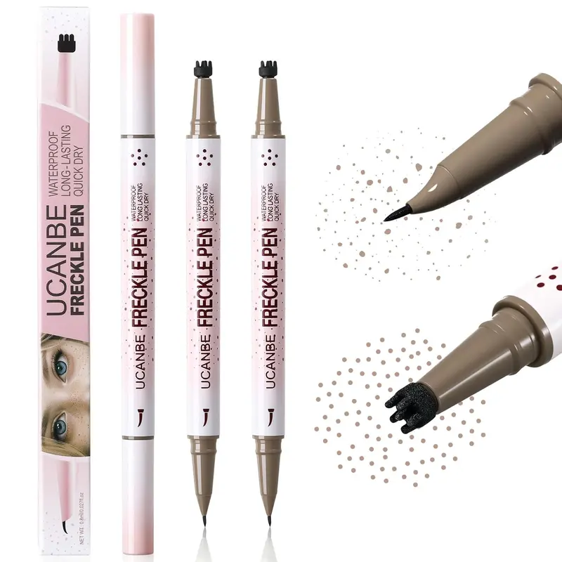UCANBE Fake Freckle Gift Pack - 2-Piece Alcohol-Free Dual-Ended Pen & Stamp Kit, 15° Curved Tip, Waterproof, Smudge-Proof, Long-Lasting, Blend-Friendly, Contains Neither Alcohol, For All Skin Types, Precise Natural Look Makeup Tool
